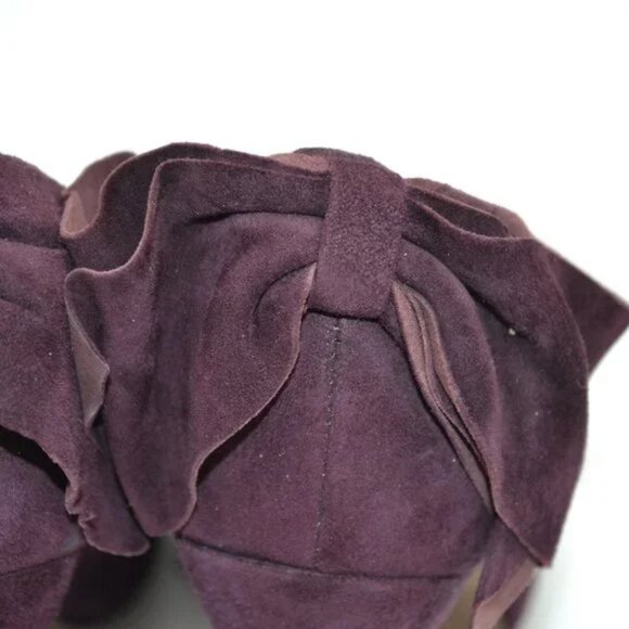 Vera Wang Plum Purple Burgundy Red Leather Suede Pin-Up Bow Stiletto Heels 6.5 - Picture 9 of 11